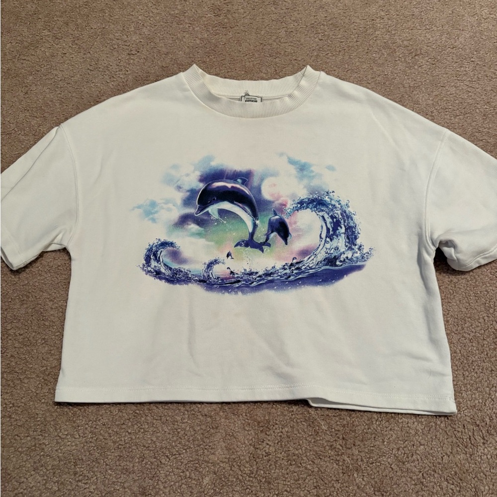 Pimkie White Dolphin Print Crop Top